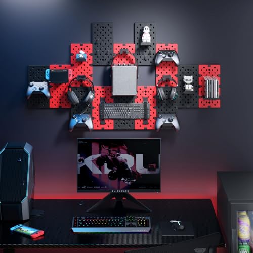 PEGZONE Controller and Headphone Holder Wall Mount, Modular Gaming Pegboard with Accessories, Black & Red R81990