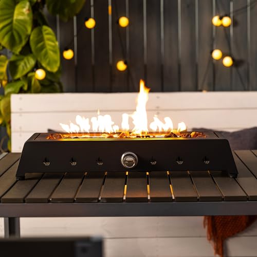 28" Tabletop Fire Pit, Outdoor Propane Gas with Glass Wind Guard & Lava Rock T1479
