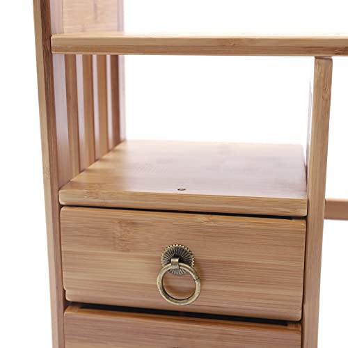 Bamboo Desktop Bookshelf with 3 Drawers, Nut-Brown B80264