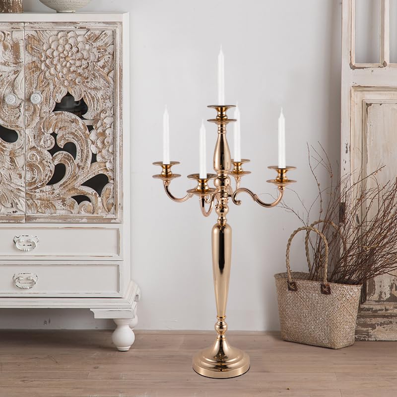 Vincidern 5 Arm Candelabra Gold Taper Candle Holder 28 Inch M350