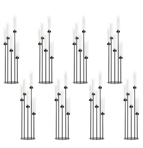 Matte Black 5 Arm Candelabra with Acrylic Shades for Table Centerpiece W6999