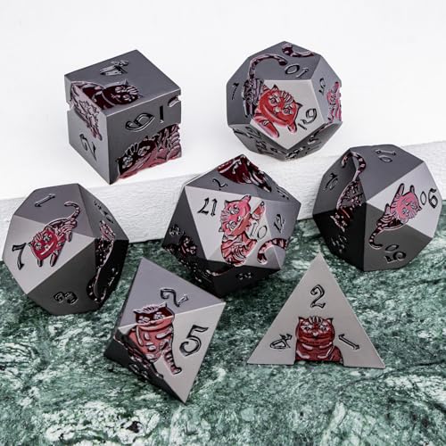 Metal DND Cat Dice 7PCS Polyhedral RPG Dice Set with Gift Case B373640