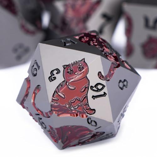 Metal DND Cat Dice 7PCS Polyhedral RPG Dice Set with Gift Case B373640