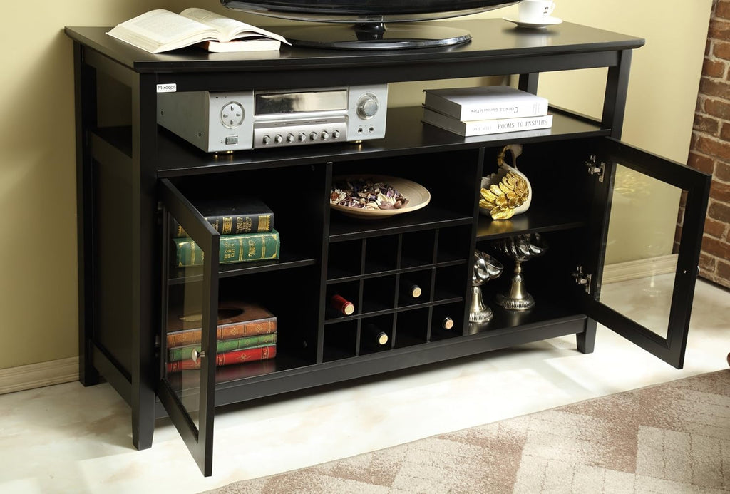 52" Wooden Sideboard with Wine Rack and Adjustable Shelves, Black O356300
