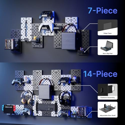 PEGZONE Controller and Headphone Holder Wall Mount, Modular Gaming Pegboard with Accessories, Black & Red R81990