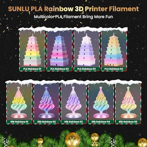 SUNLU Silk Rainbow Filament PLA+ Multicolor Shiny 3D Printer Filament, 1kg P186
