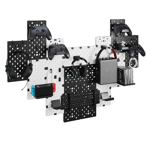 PEGZONE Controller and Headphone Holder Wall Mount, Modular Gaming Pegboard with Accessories, Black & Red R81990