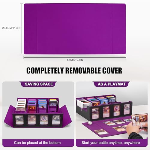Trading Card Storage Box with Commander Display, 5-Row Deck Case, Black Purple B7043