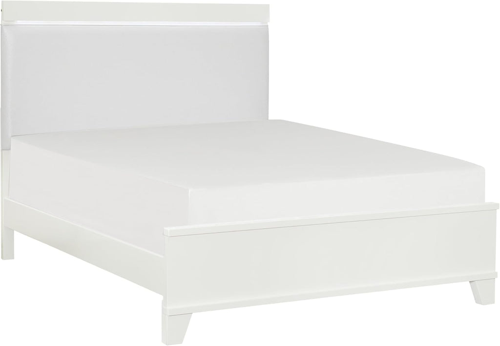 Faux Leather Upholstered Full Bed with Light Headboard White High Gloss O754479