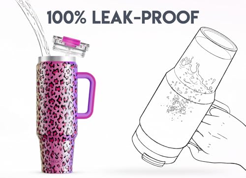 Meoky 40 oz Insulated Tumbler with Handle and Straw, Stainless Steel, Leak Proof W100