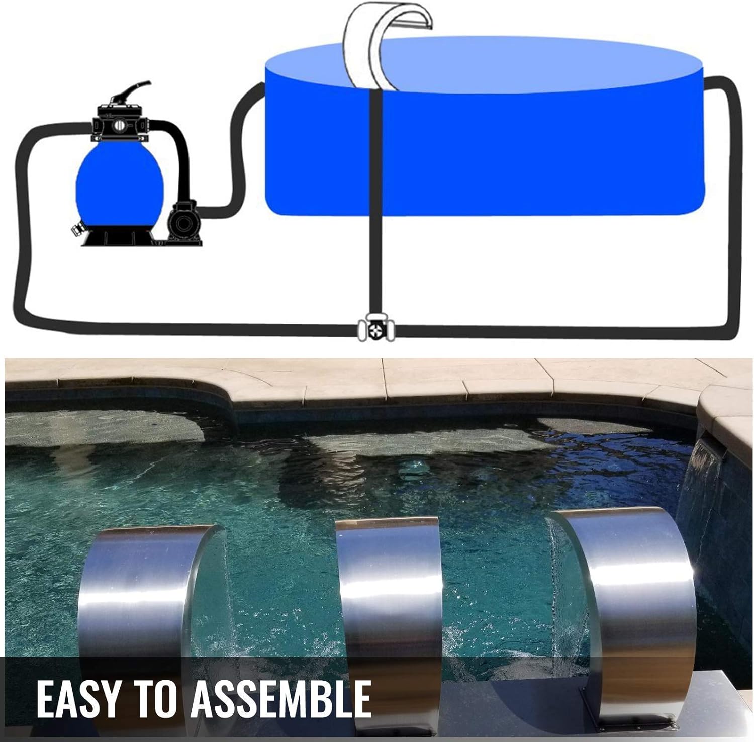 Stainless Steel Pool Fountain 7.9x4.5 Inch for Inground Pools Y480226