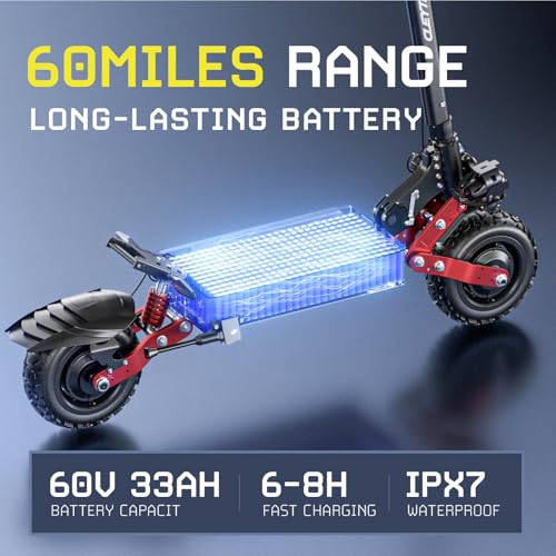 Electric Scooter for Adults, 6000W Dual Motor, 60V 33AH, 11" Tires, Foldable Z4099