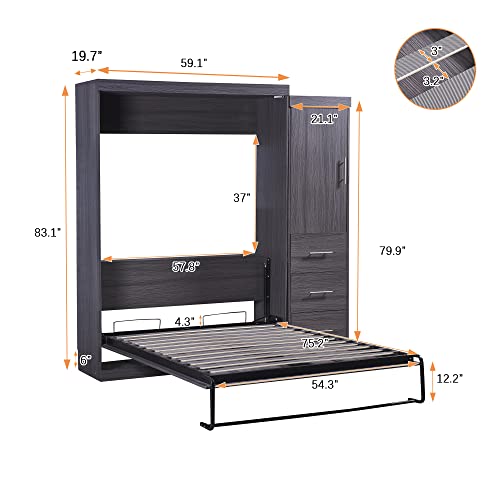 Queen Size Murphy Bed with Shelf, Wooden Wall Bed with Desk, White X891087