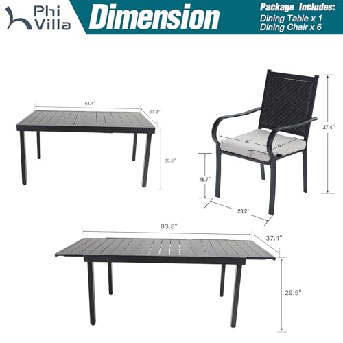 PHI VILLA 9 Piece Outdoor Extendable Dining Set for 8 with Rattan Chairs B58603