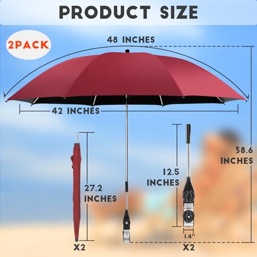 2 PCS Chair Umbrella with 360° Adjustable, UPF 50+ Clamp for Beach R1195