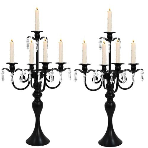 2Pcs 20" Crystal Candelabra Candle Holders for Wedding Centerpiece Decor (Black) O837