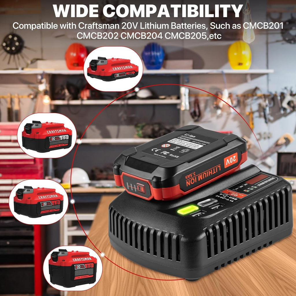 2Pack 20V 3.5Ah Replacement Battery and Charger Kit for Craftsman V20 X966888