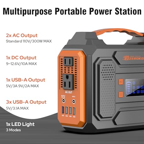 Portable Solar Generator 300W Power Station with 60W Solar Panel, 280Wh Lithium Battery, Orange V705728