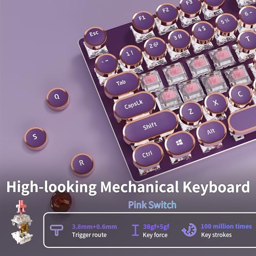 EWEADN Typewriter Style Mechanical Gaming Keyboard, 104 Keys, Pink Switch C50930