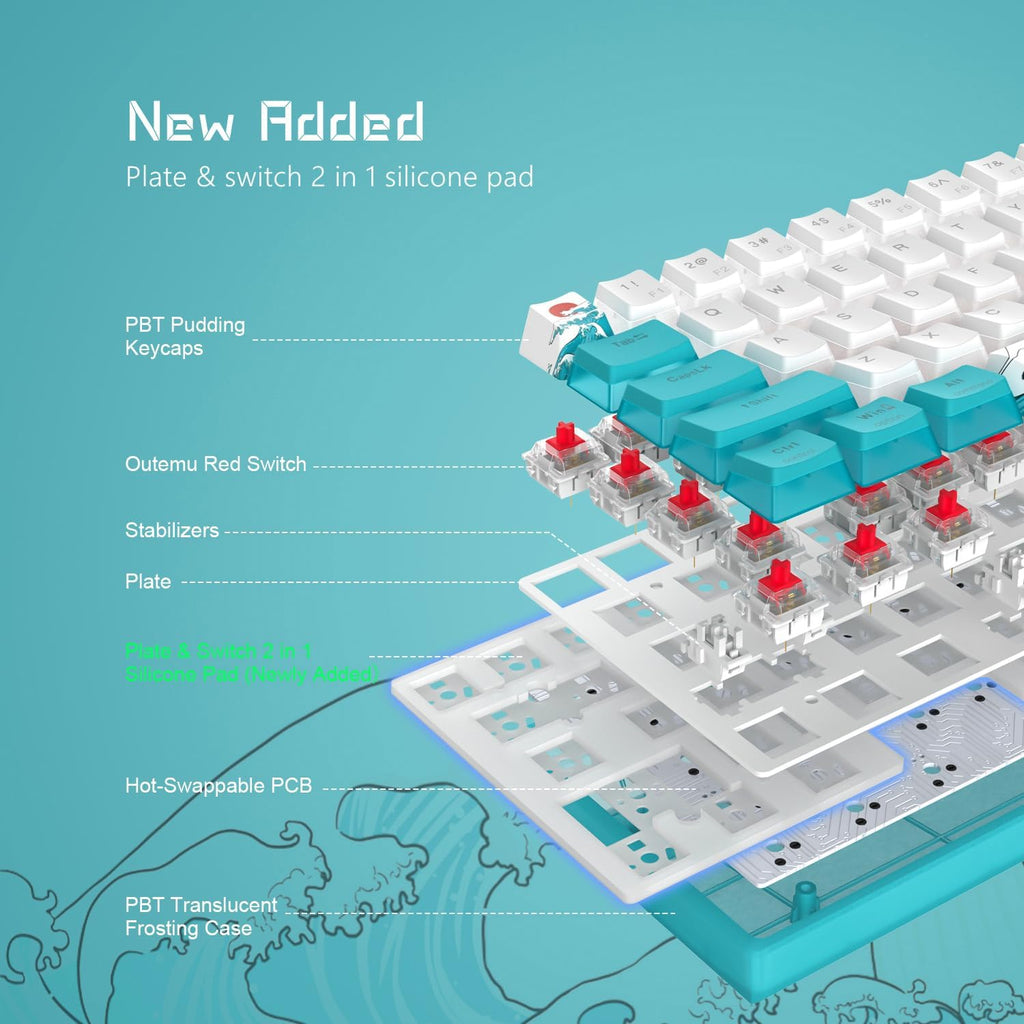 Womier WK61 60% RGB Wired Gaming Keyboard, Hot-Swappable, Red Switch S434778