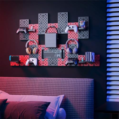 PEGZONE Controller and Headphone Holder Wall Mount, Modular Gaming Pegboard with Accessories, Black & Red R81990