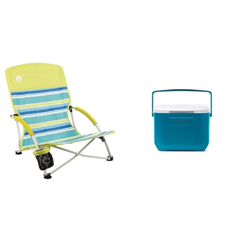 Coleman Beach Chair 250lbs Capacity & 16qt Portable Cooler Bundle