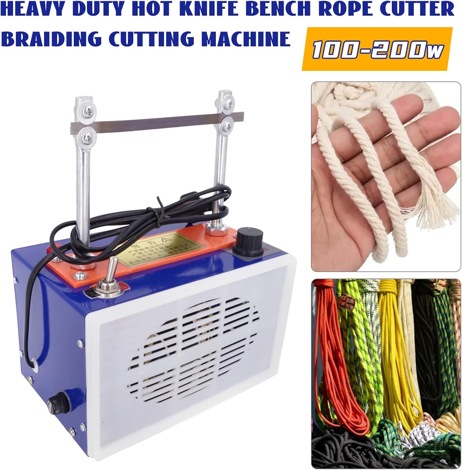 Heavy Duty Hot Knife Rope Cutter, 110V Desktop Ribbon Cutting Machine with 3 Blades L433