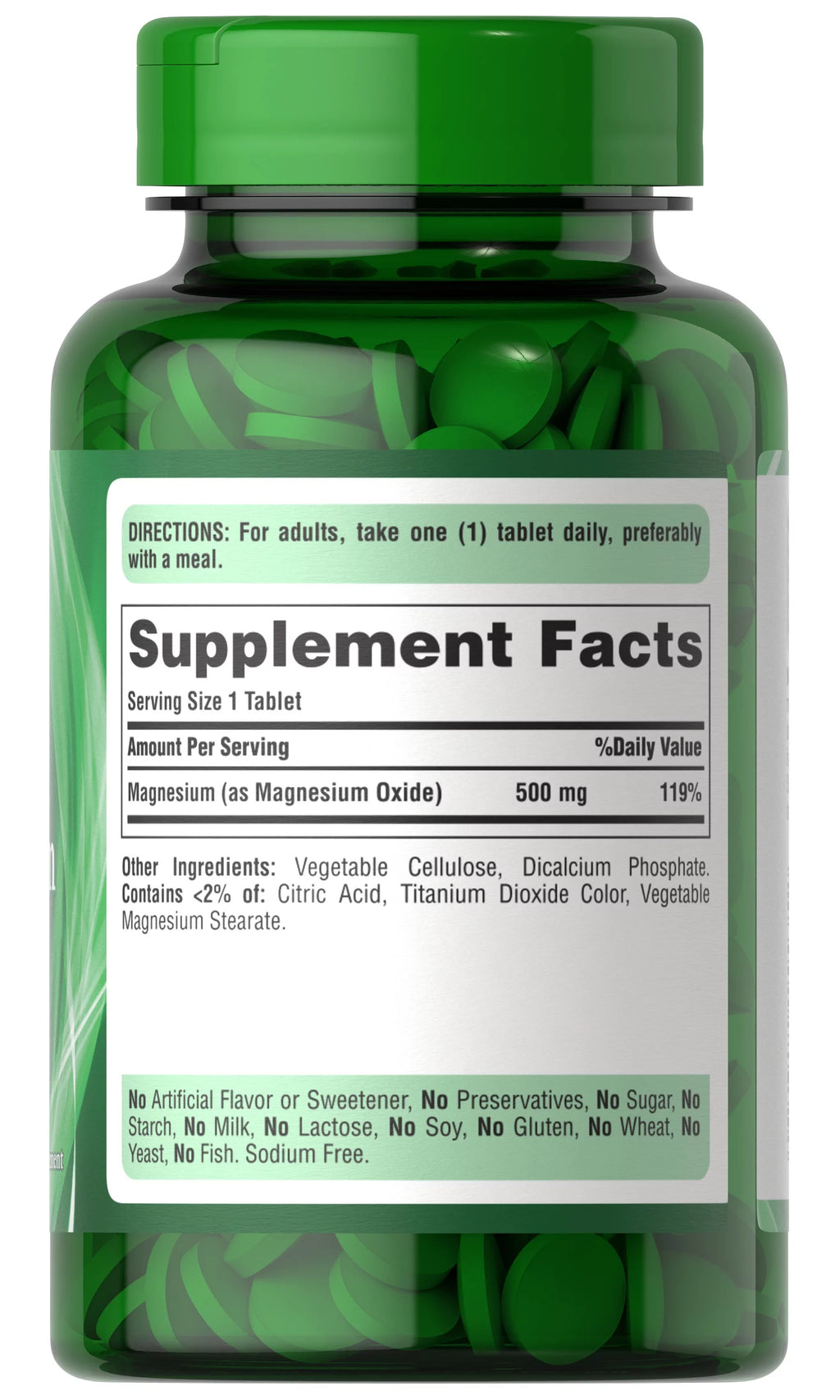Puritan's Pride Magnesium Tablets, 500mg, 100 Ct Q74524