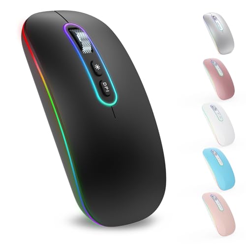cimetech M01 Wireless Bluetooth Dual Mode Mouse, [1 Mouse for 2 Devices] [Ultra-low Decibel Click], Rechargeable Ultra Slim LED Sleek Mouse, Plug and Play for iPad Mac Laptop Tablet PC Window Rosegold