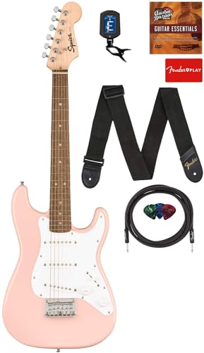 Fender Squier 3/4 Size Kids Mini Left-handed Stratocaster Electric Guitar Learn-to-Play - Black Bundle with Amp, Cable, Tuner, Strap, Picks, Online Lessons, and Austin Bazaar Instructional DVD