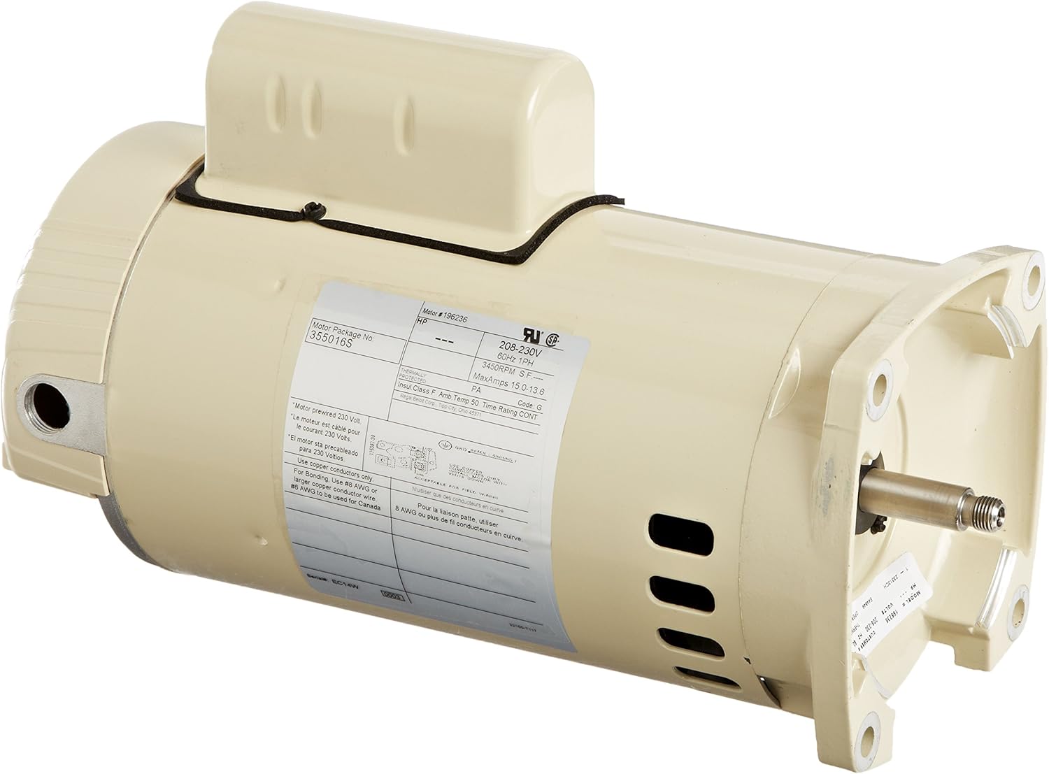 PENTAIR WATER POOL AND SPA 355016S 3 HP Super Flow Pool Pump Replacement Part, 208/230-volt