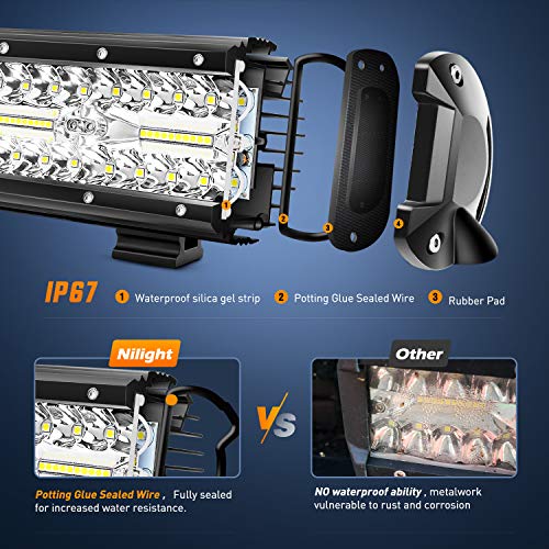 Nilight 18024C-A 420W 20Inch Triple Row LED Light Bar for Trucks, White F37862