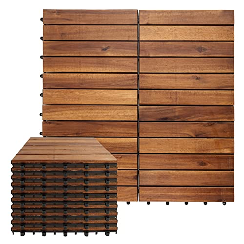 Acacia Wood Interlocking Deck Tiles 12"x12" Pack of 10 for Outdoor/Indoor D621807