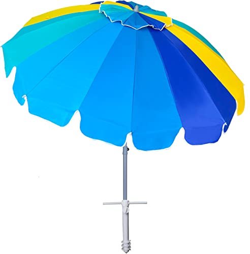 AMMSUN 7.5ft Heavy Duty HIGH Wind Beach Umbrella with sand anchor & Tilt Sun Shelter, UV 50+ Protection Outdoor Umbrellas Sunshade with Carry Bag for Patio Garden Pool Backyard Rainbow