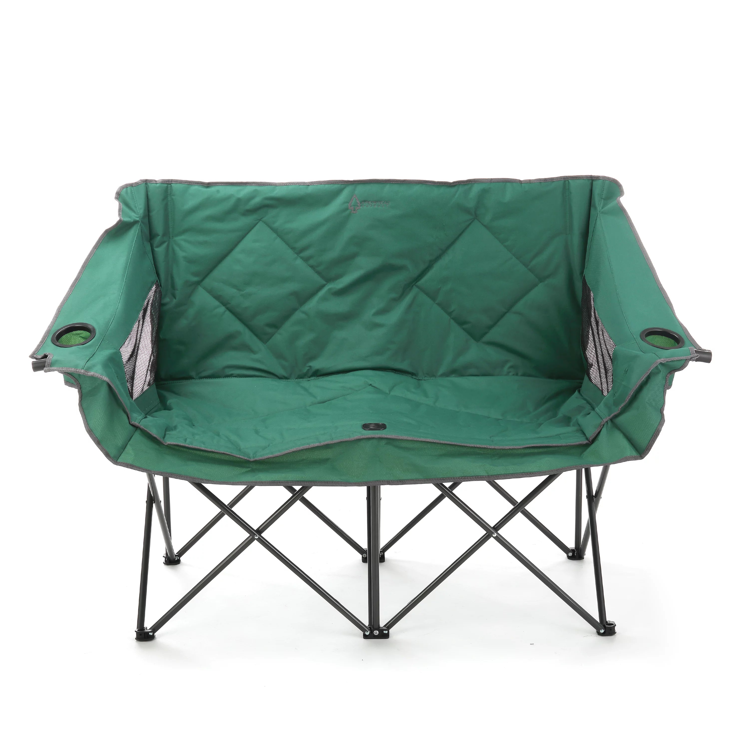 ARROWHEAD OUTDOOR Portable Folding Double Camping Chair with Cup Holders, Padded Seats, Carrying Bag, 500lbs Capacity (Green) N8854