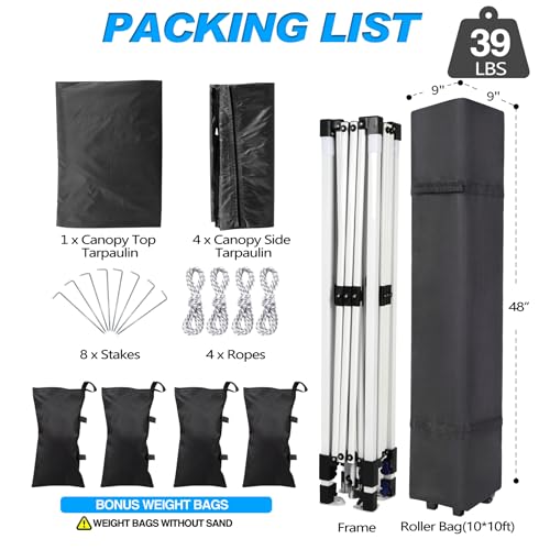 10x10 Pop Up Canopy Tent with 4 Removable Sidewalls, Black U616907