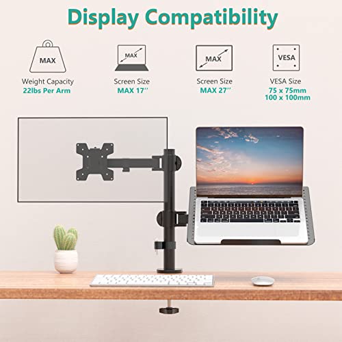 WALI Laptop and Monitor Mount Stand, Extra Tall, for 17" Laptop and 32" Monitor, Black I280909
