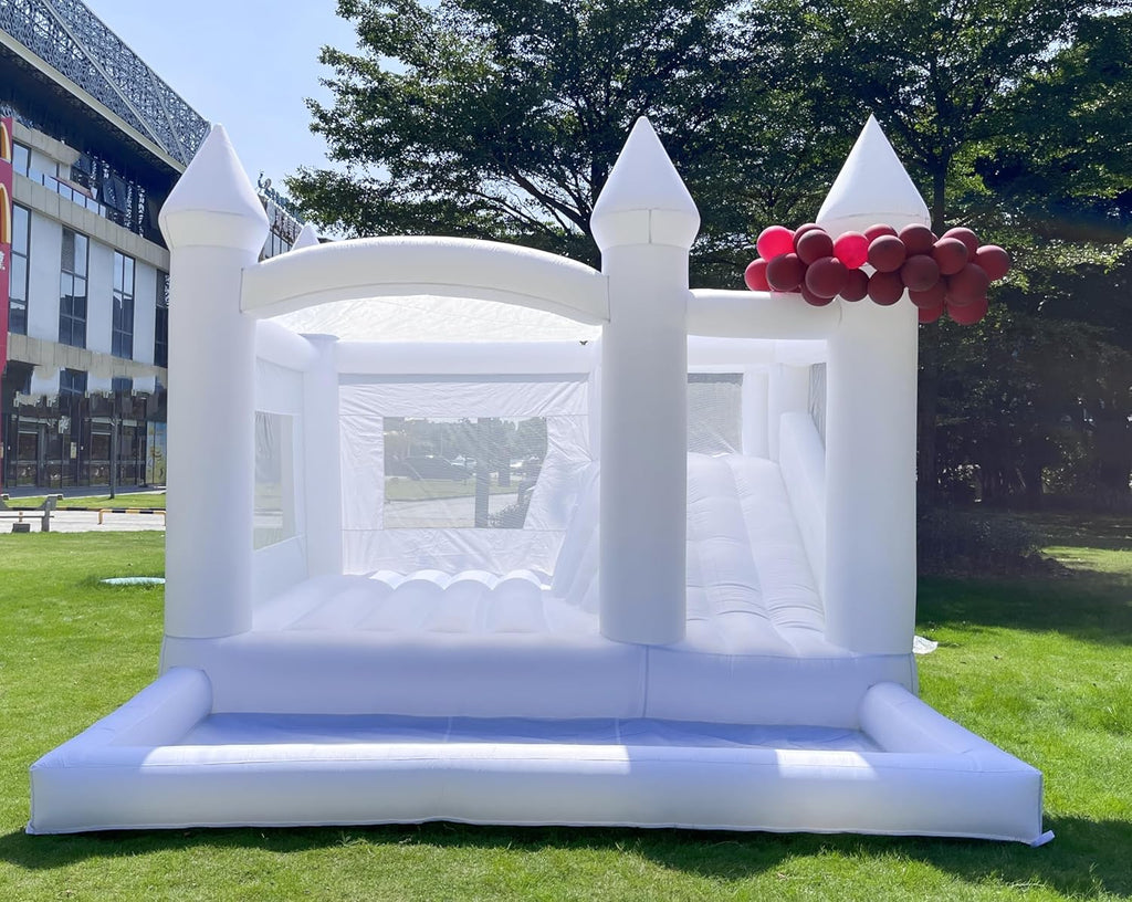 White Bounce House with Slide and Ball Pit for Kids K699024