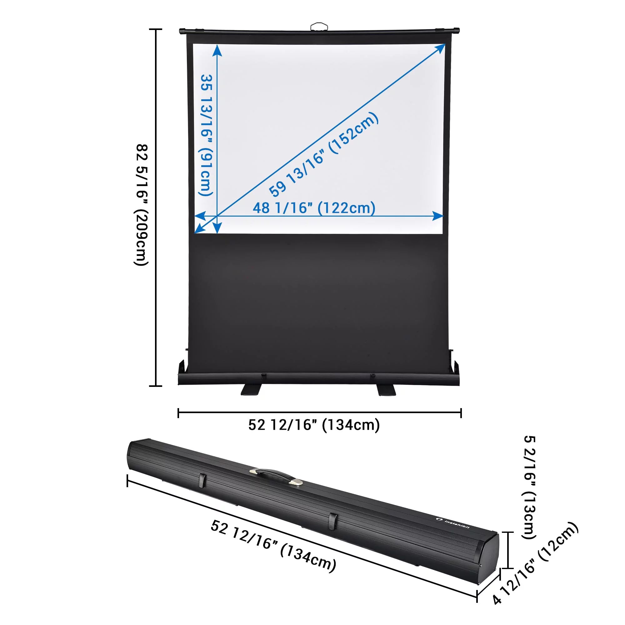 InstaHibit 60" Portable Floor Projector Screen with Aluminum Case Z1271