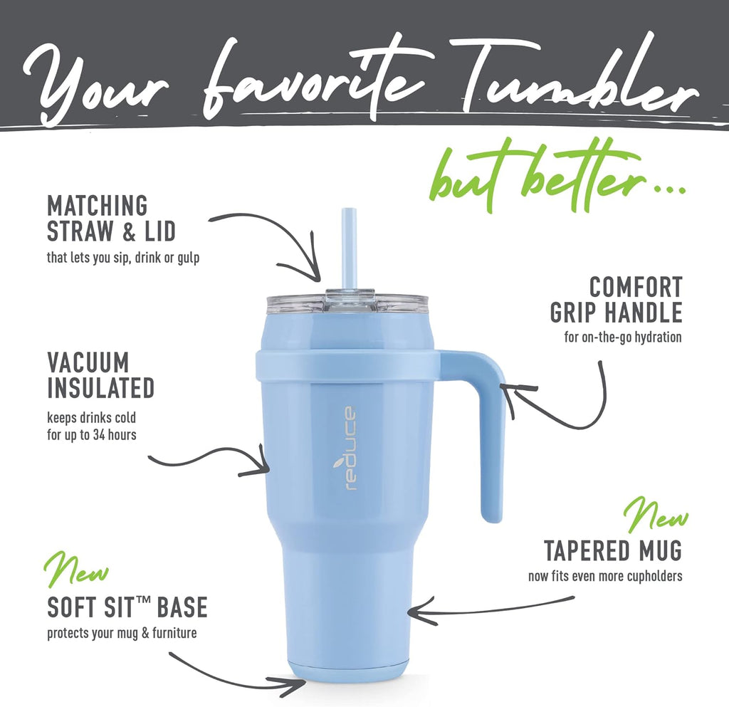 REDUCE 40 oz Tumbler with Handle Vacuum Insulated Stainless Steel Mug with Straw Q407