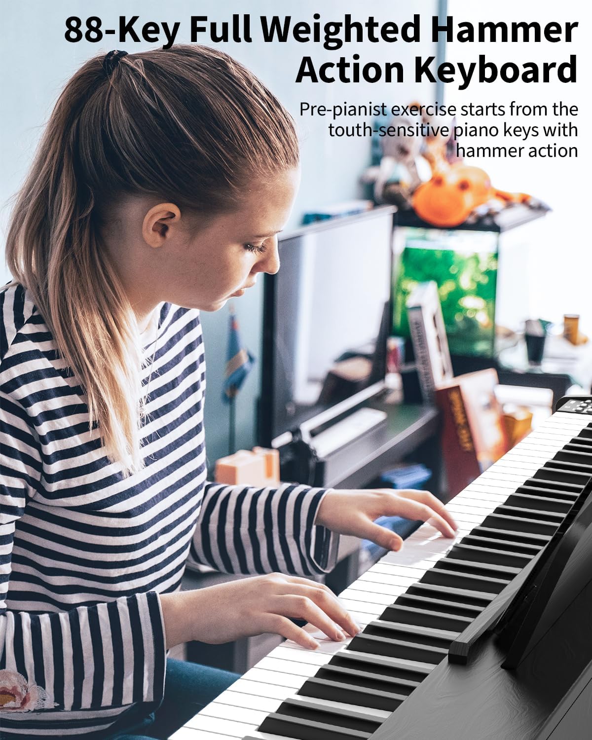 88 Key Digital Piano Keyboard, Weighted Hammer Action, Triple Pedal O180
