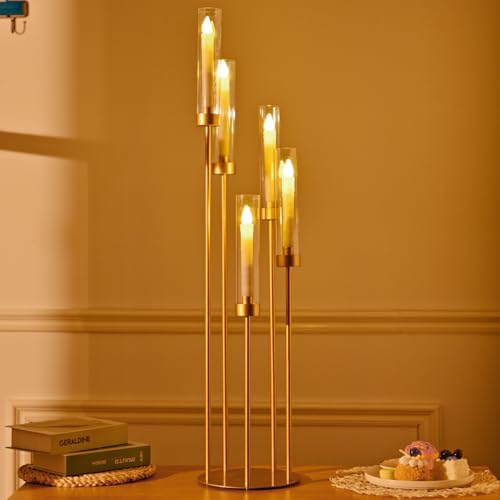 Matte Black 5 Arm Candelabra with Acrylic Shades for Table Centerpiece W6999