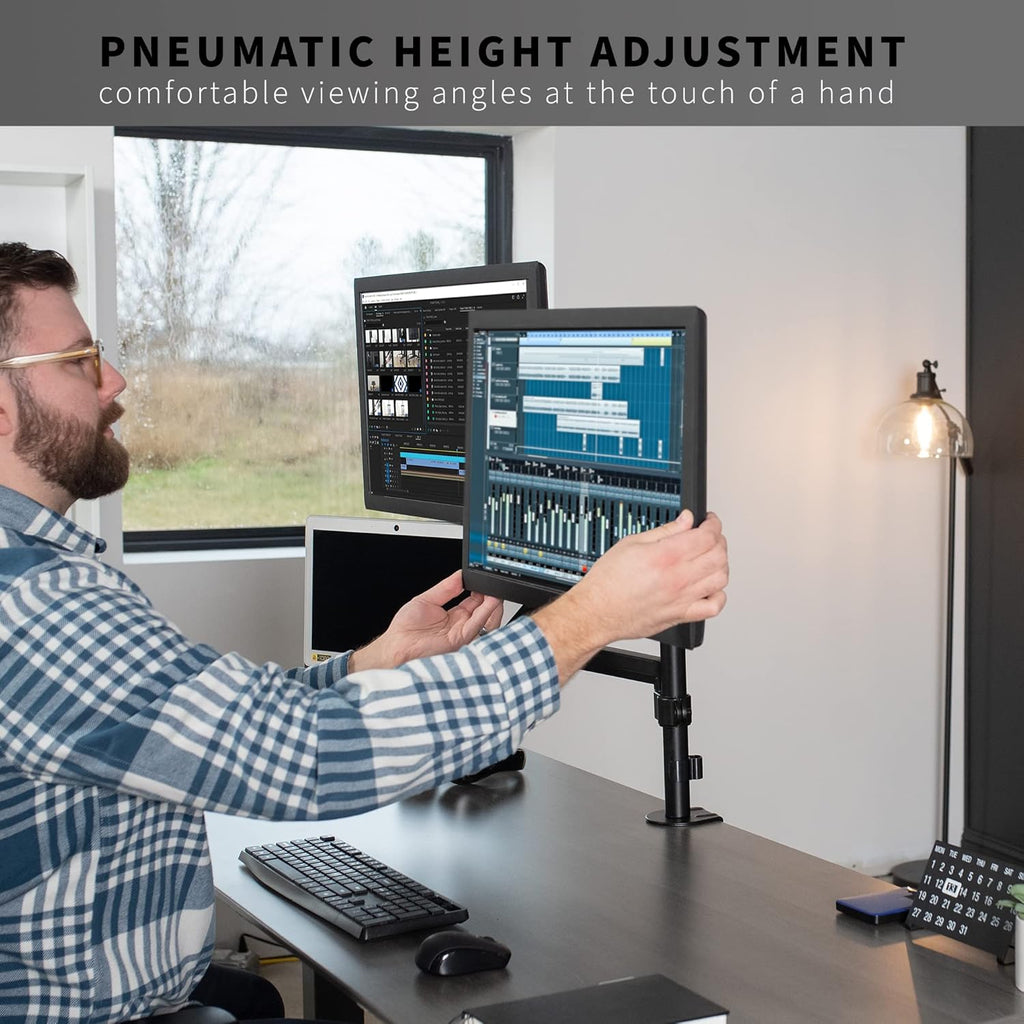 VIVO Dual Monitor Pneumatic Arm Mount for 17-32 inch Screens and Laptops, Black W83537