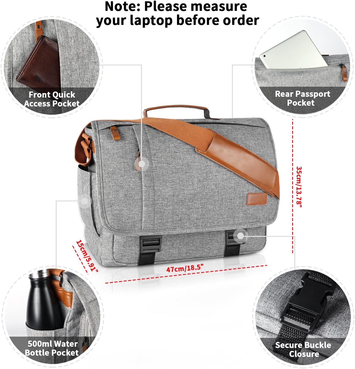 ESTARER Messenger Bag 17-17.3 Inch, Men's Water-resistant Canvas Laptop Shoulder Bag V9244