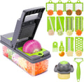 Vegetable Chopper with Container, Pro Food Chopper, 17 in 1 Multifunctional Food Slicer Vegetable Cutter with 10 Blades, Adjustable Onion Dicer Chopper for Kitchen Salad Potato Carrot Garlic