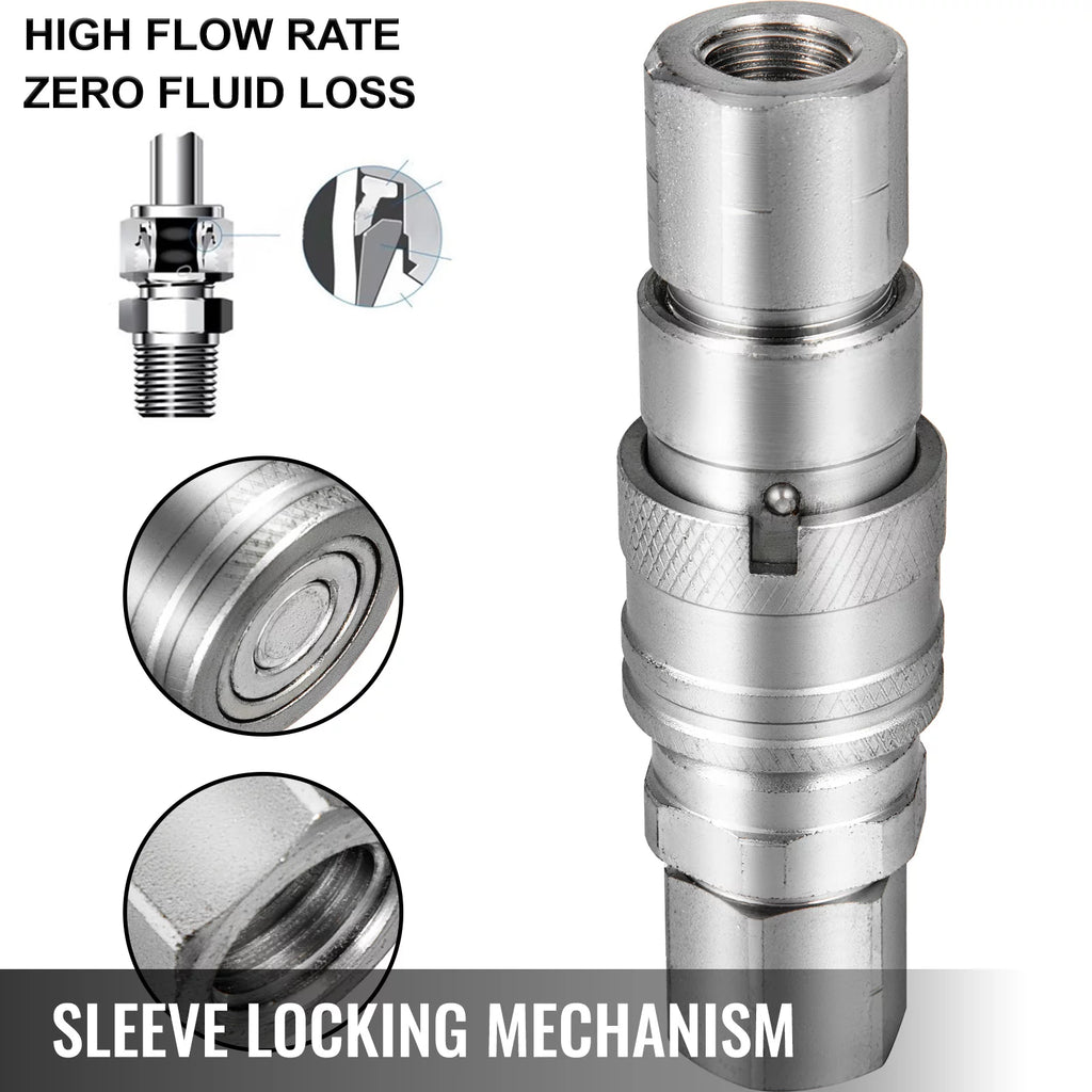 VEVOR Flat Face Hydraulic Couplers 1/2" NPT, Skid Steer Quick Connect with Dust Caps V191