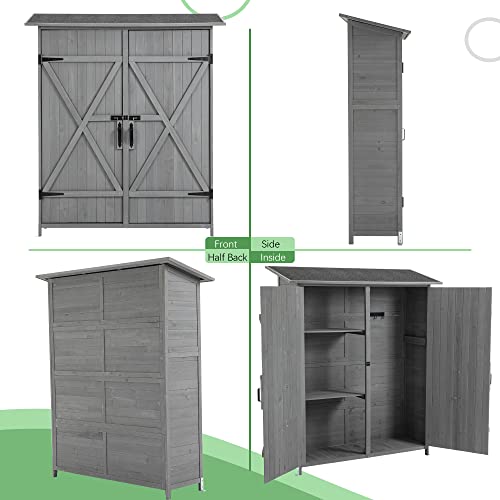 Outdoor Storage Cabinet Wood Shed with Waterproof Roof and Double Locks S140503