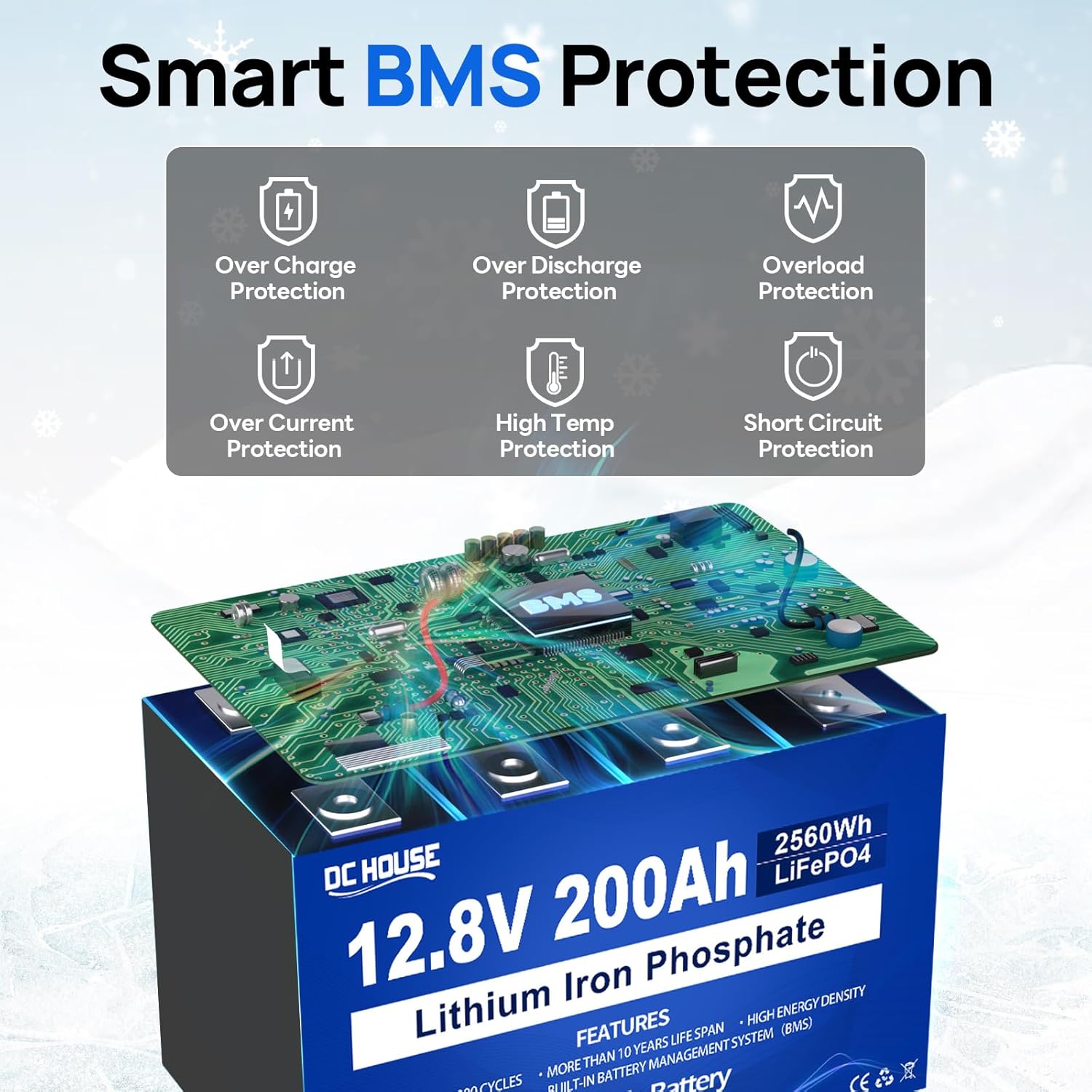 DC HOUSE 12V 200Ah LiFePO4 Deep Cycle Battery with 200A BMS X526
