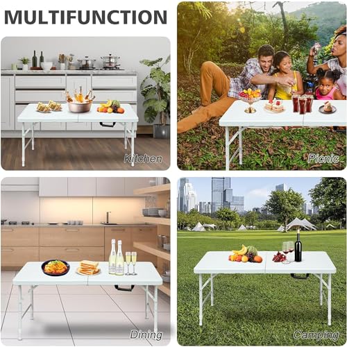 4ft Portable Plastic Folding Table with Carry Handle L323