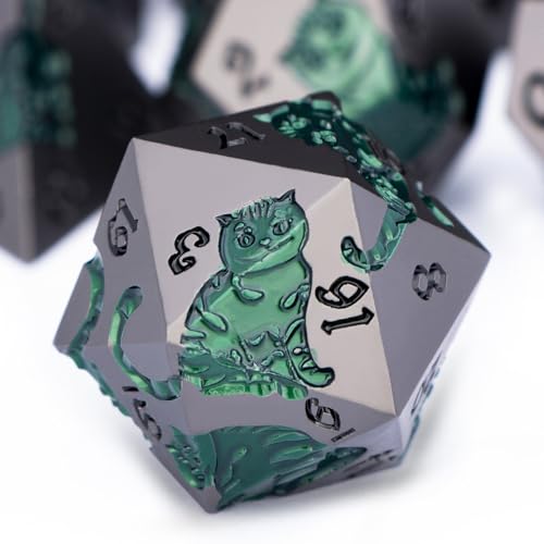 Metal DND Cat Dice 7PCS Polyhedral RPG Dice Set with Gift Case B373640